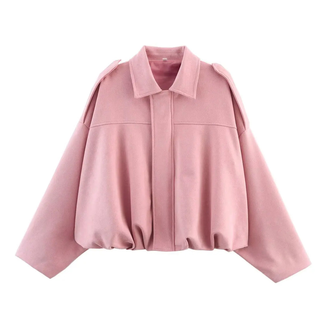 YENKYE New 2025 Women Suede Textured Bomber Jacket Long Sleeve Lapel Collar Loose Coats Casual Female Outerwear Chic Tops