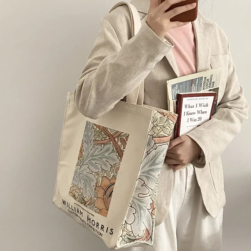 Van Gogh Morris Shoulder Bags for Women Vintage Shopping Bag with Handle Zipper Casual Canvas Tote Bag Bolsa Feminina
