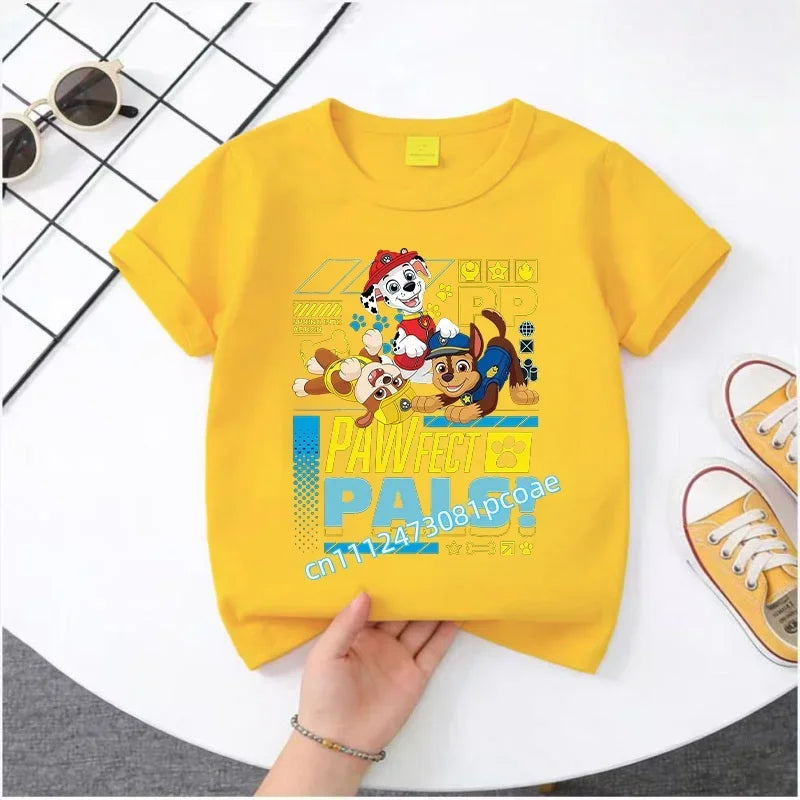 PAW Patrol Summer Short-Sleeved 1-12 Years Old Children's Pure Cotton T-Shirt Boys' Sports Shirt Girls' Casual Top Cartoon Print
