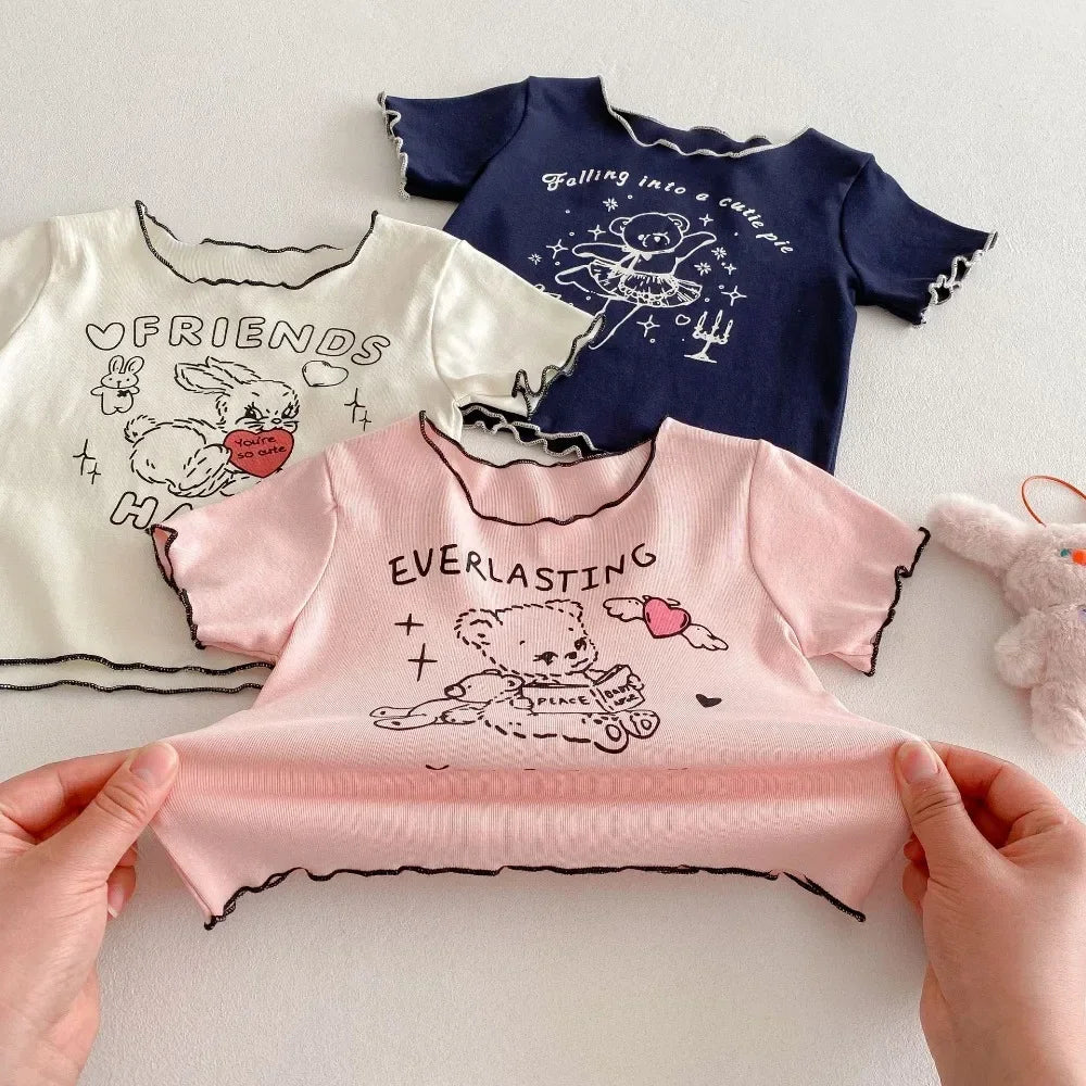 18M-5-year-old Baby Casual Clothes Cute Cartoon Animal Print Short Sleeved T-shirt Boys and Girls Daily Versatile Summer New