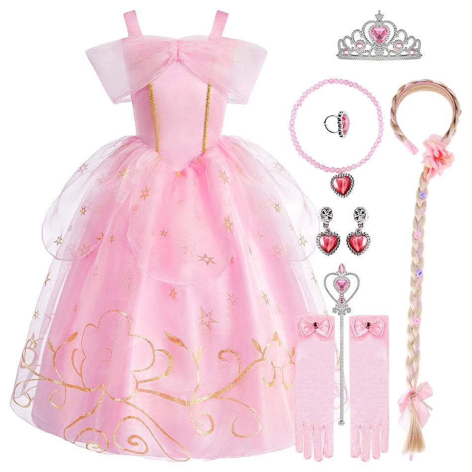Little Girls Children Sleeveless Pink Dresses Children Summer Clothing Kids Princess Carnival Christmas Luxury Cosplay Dresses