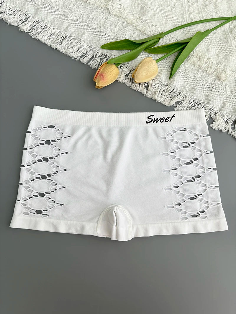 Seamless Sports Underpants Skirt Seamless Knickers Shorts Under The Skirt Sexy Side Mesh Hollow Out Boxer Panties Safety Panty