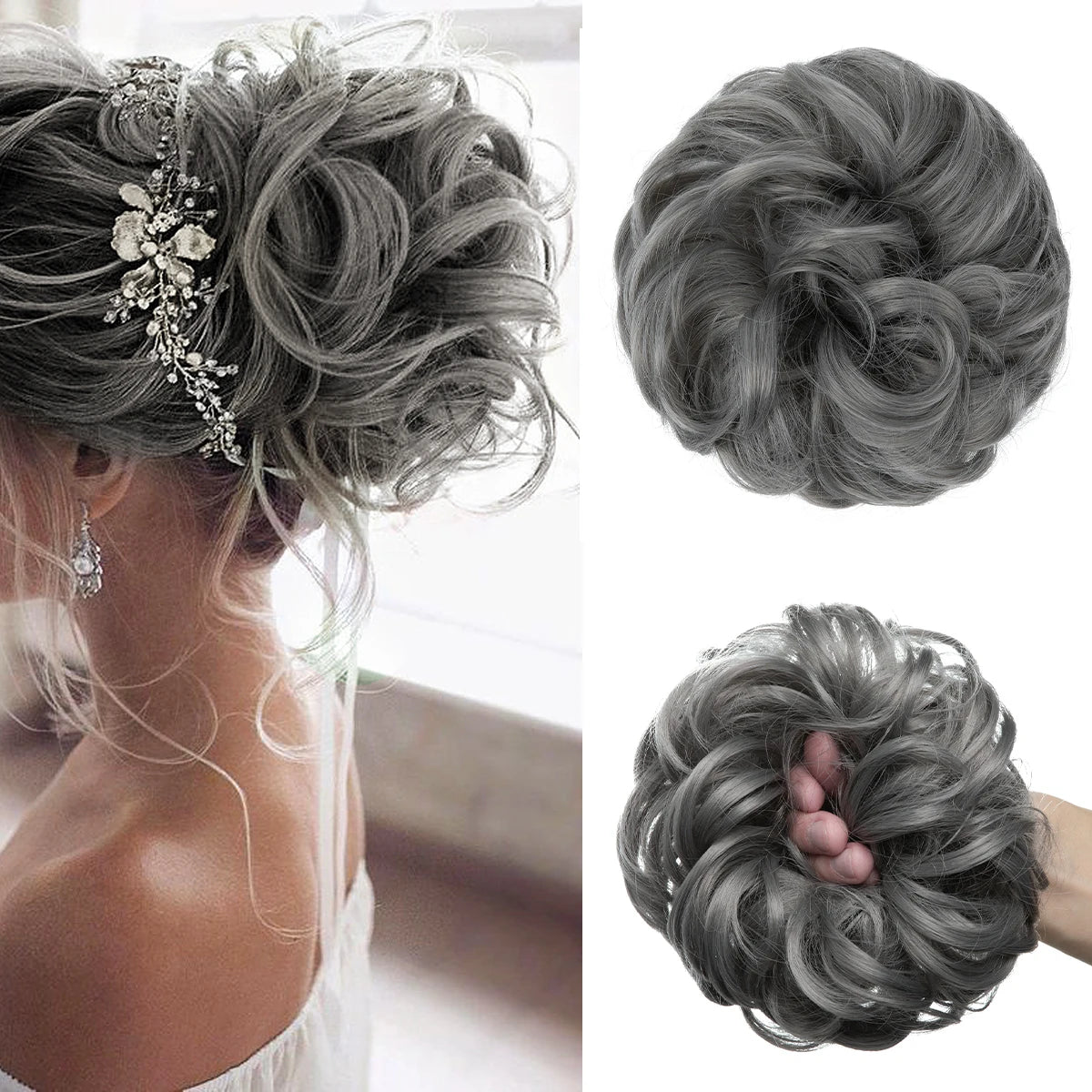 Synthetic Messy Hair Bun Extensions Big Curly Elastic Hair Scrunchies Hairpieces Chignon Donut Updo Hair Pieces for Women