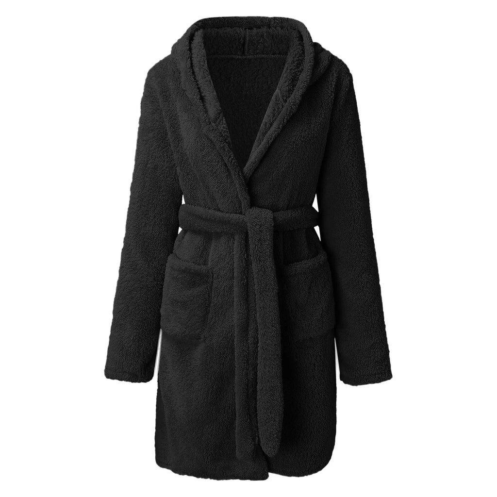 Autumn Winter Women Sexy Bath Robe Fluffy Plush Pyjamas Ladies Hooded Dressing Solid Color Gown Warm Bathrobe Female loungewear