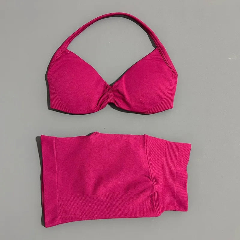 2 Piece Sport Set Women Seamless Yoga Tank Bra High Waist Scrunch Bum Gym Shorts Sets Fitness Running Workout Suit