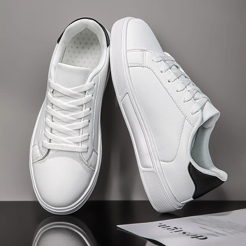 Business Casual Men's Shoes Soft Women Shoes Comfortable Casual PU Leather Shoes for Men Autumn Solid White Men Sneakers