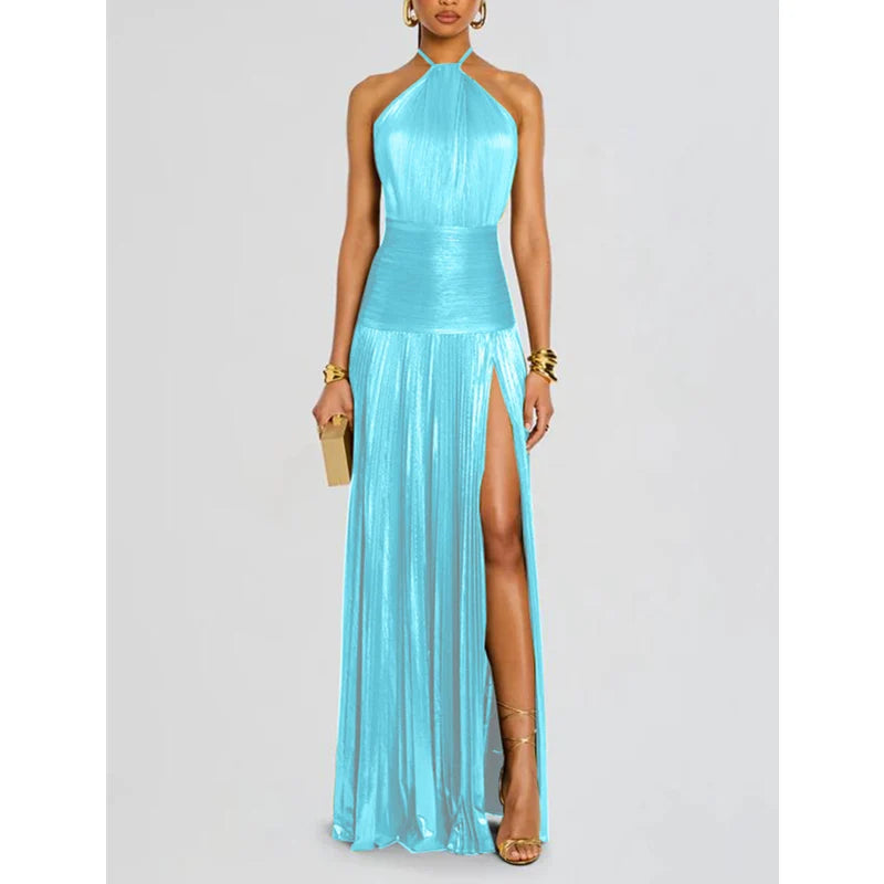 Luxurious Women Corset Party Cocktail Dress Sexy Off Shoulder Halter Folds Slit Guest Celebrity Long Dress Celebrity Prom Gown