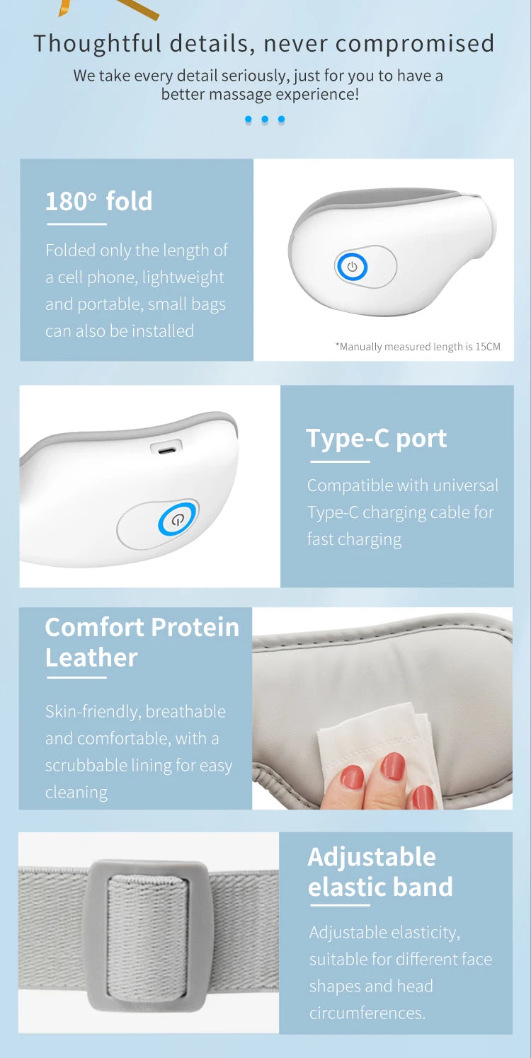 Folding Eye Massager Eye Mask with Bluetooth Music Airbag Compression Eye Care Device Gift for Eye Strain Dry Eye Improve Sleep