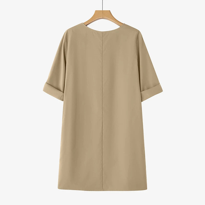 ZANZEA Elegant Women Party Dress 2026 Summer Fashion 3/4 Sleeve Casual Shirt Vestidos Pockets Loose Solid Knee-length Sundress