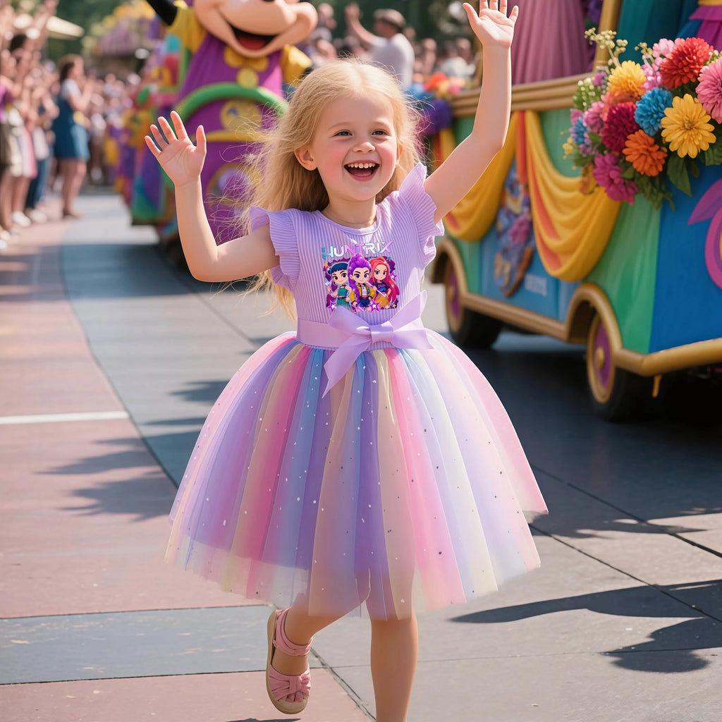 K-Pop Hunters Zoey Mira Rumi Girls Flying Sleeves Bow Sequin Dress Kids Baby Girl Birthday Party Fluffy Tutu Princess Dress 1-5Y