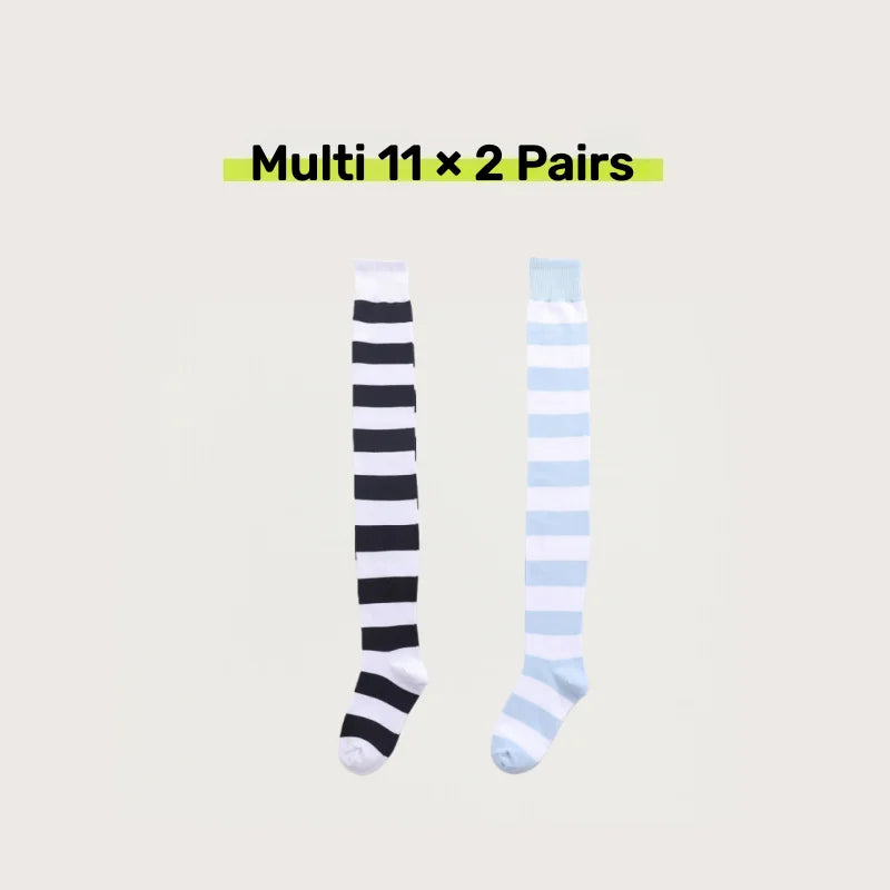2 Pairs Women's Over The Knee Socks Cotton Thigh High Socks Black White Blue Colorful Striped Pattern Fashion Casual Daily Wear