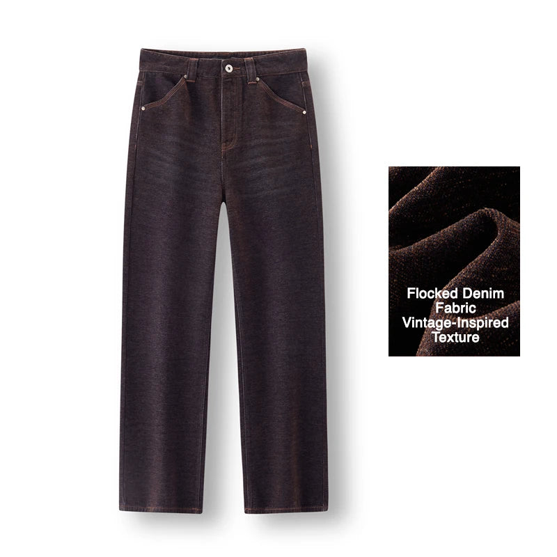 Semir Jeans Women Maillard Flocked Long Pants Cool Style 2025 New Winter Fleece Lined Loose Wide Leg Retro Women's Clothing