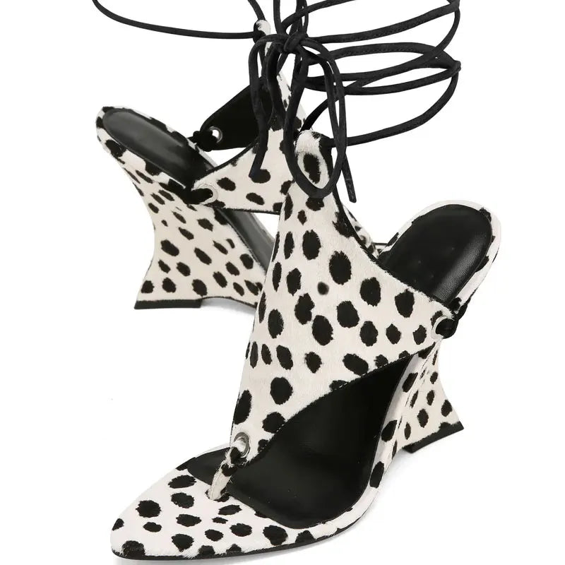 2026 European and American Women's Spring and Summer New Fashion Clip Toe Ankle Strap Irregular High Heels Walking Hollow Shoes