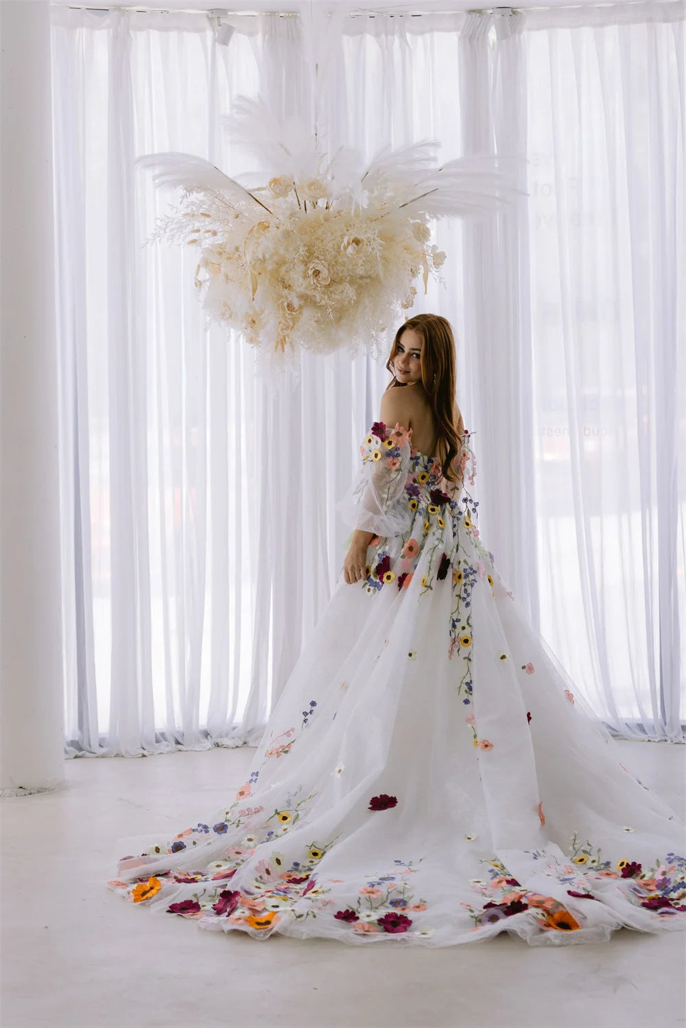 Amanda Customized Flowers Lace Embroidery Tulle Fabric Prom Dress Detachable Train vestidos de fiesta A-line فستان حفلات الزفاف