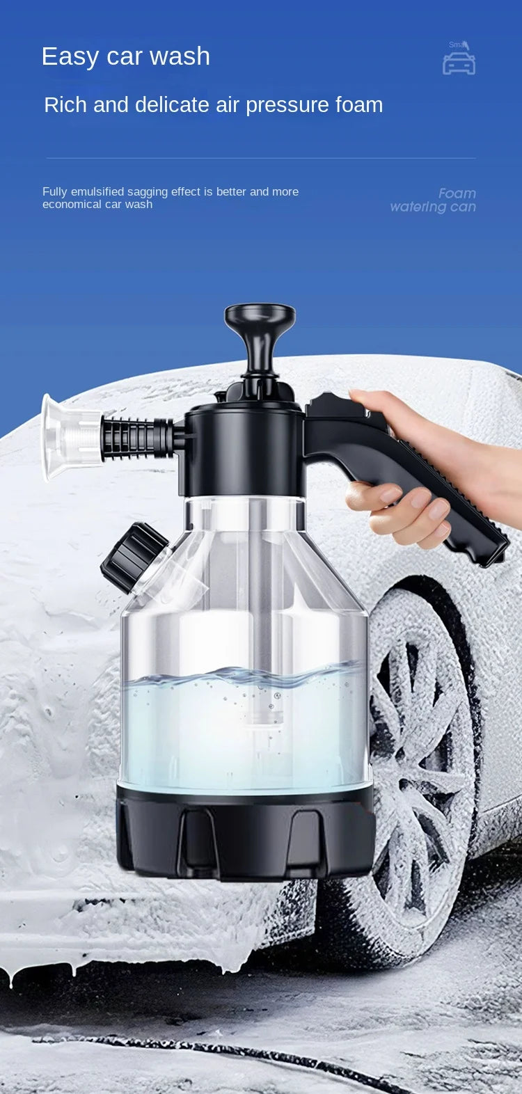 2.5L Hand Pump Foam Sprayer with 3 Types of Nozzle Hand Pneumatic Foam Cannon Snow Foam Car Wash Spray Bottle Car Window Cleanin