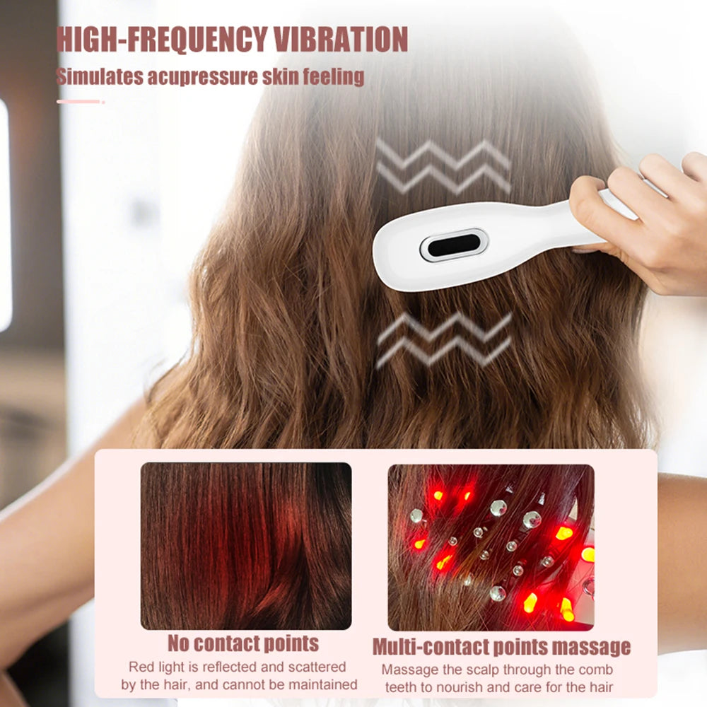 Electric Hair Growth Comb Oil Applicator Red Blue LED Vibration Head Massage Brush Comb EMS Stimulates Scalp Anti-Hair Loss
