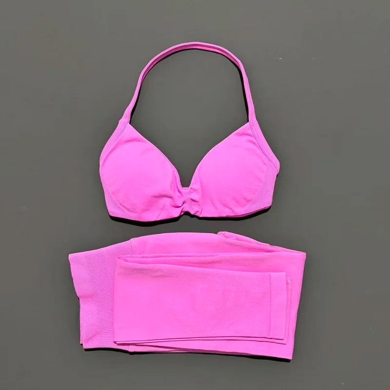 2 Piece Yoga Clothes Women Tracksuit Athletic Wear Pilates Fitness Suit Gym Workout Push Up Clothes Sports Bra Leggings Suit