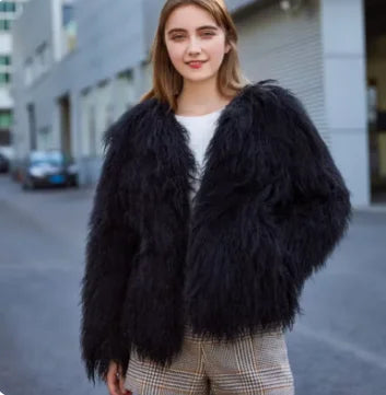 New Winter Autumn Fashion Real Fur Jacket Women Genuine Mongolia Sheep Fur Coat