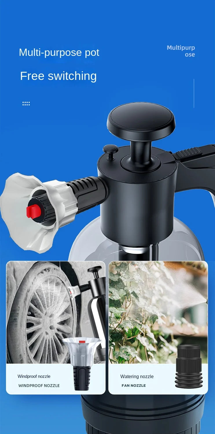 2L Hand Pump Foam Sprayer with 2 Types of Nozzle Hand Pneumatic Foam Cannon Snow Foam Car Wash Spray Bottle Car Window Cleaning