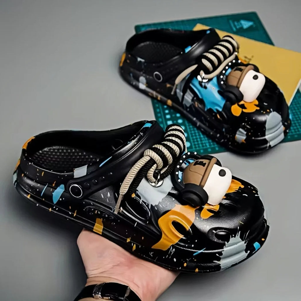 Headphone Dog Cartoon Clogs Women Men Non-slip Platform Slippers Fashion Graffiti Print Summer Outdoor Sandals