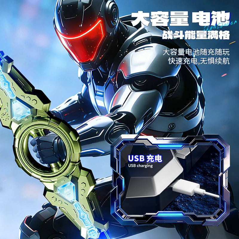 Fire spinning sword, double-edged light sword, children's toy sword, boy's double headed telescopic bearing, rotating knife, lum