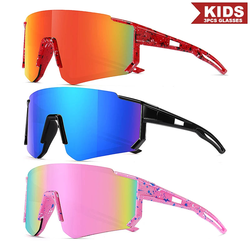 1PCS/3PCS Youth Baseball Sunglasses for Kids - UV400 Protection Lenses for Softball, Cycling & Sports (Boys & Girls)