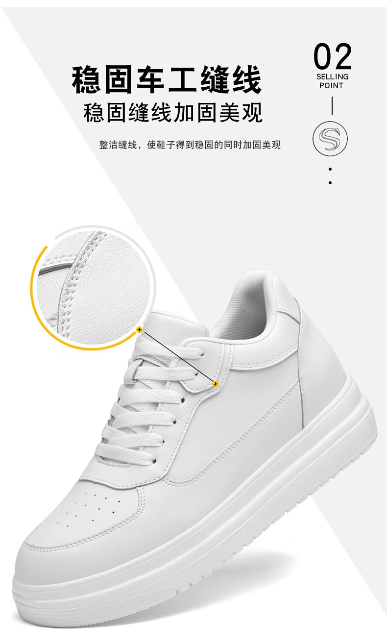 New Invisible Height-increasing Shoes for Men, 6CM-8CM-10CM Sports Shoes,White Leather Sports Shoes for Men,Enlarged Sizes 36-46