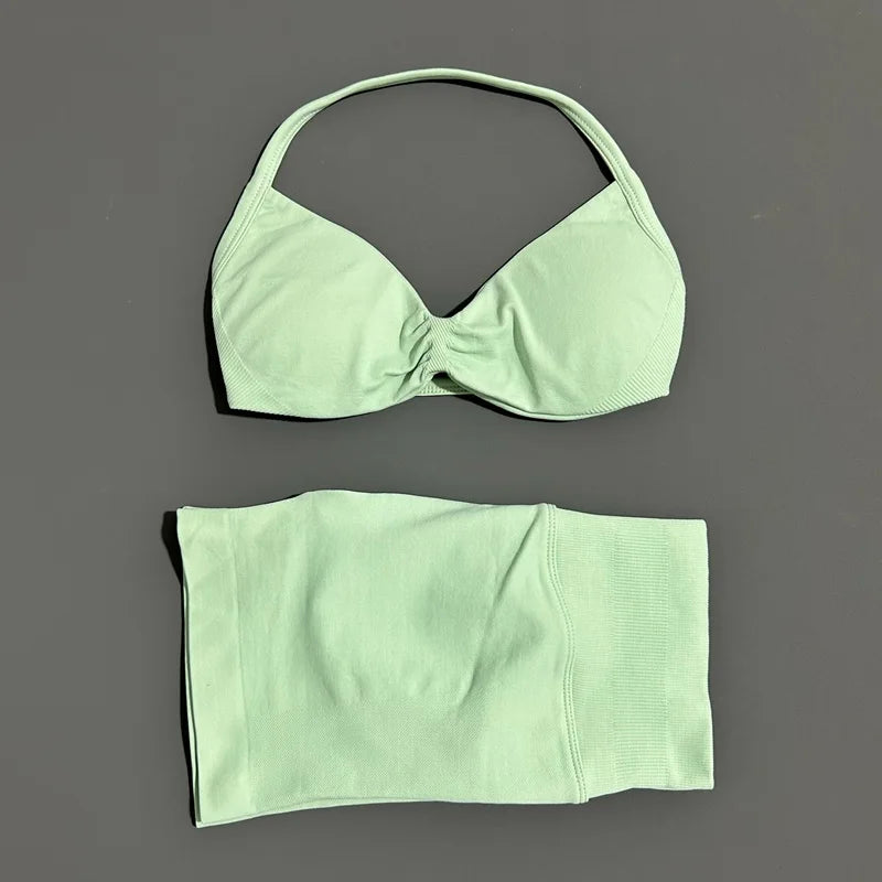 2 Piece Sport Set Women Seamless Yoga Tank Bra High Waist Scrunch Bum Gym Shorts Sets Fitness Running Workout Suit
