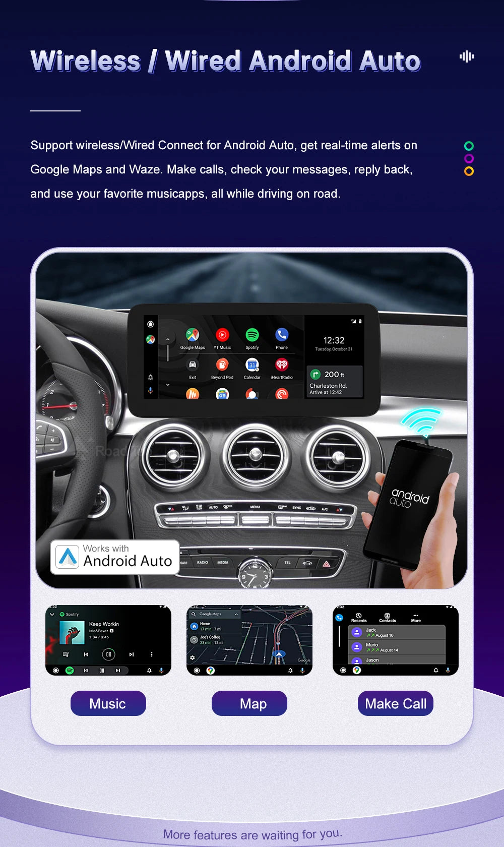Wireless Carplay Linux Screen for Mercedes Benz W205 GLC A C V Class W447 CLA GLA 2015-2019 GPS With Android Auto Car Multimedia