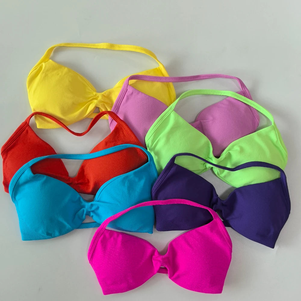 NO LOGO 2PCS Gym Set Women Strappy Yoga Bra Top High Waist Workout Scrunch Shorts Sports Suit Seamless Yoga Set Fitness Clothes