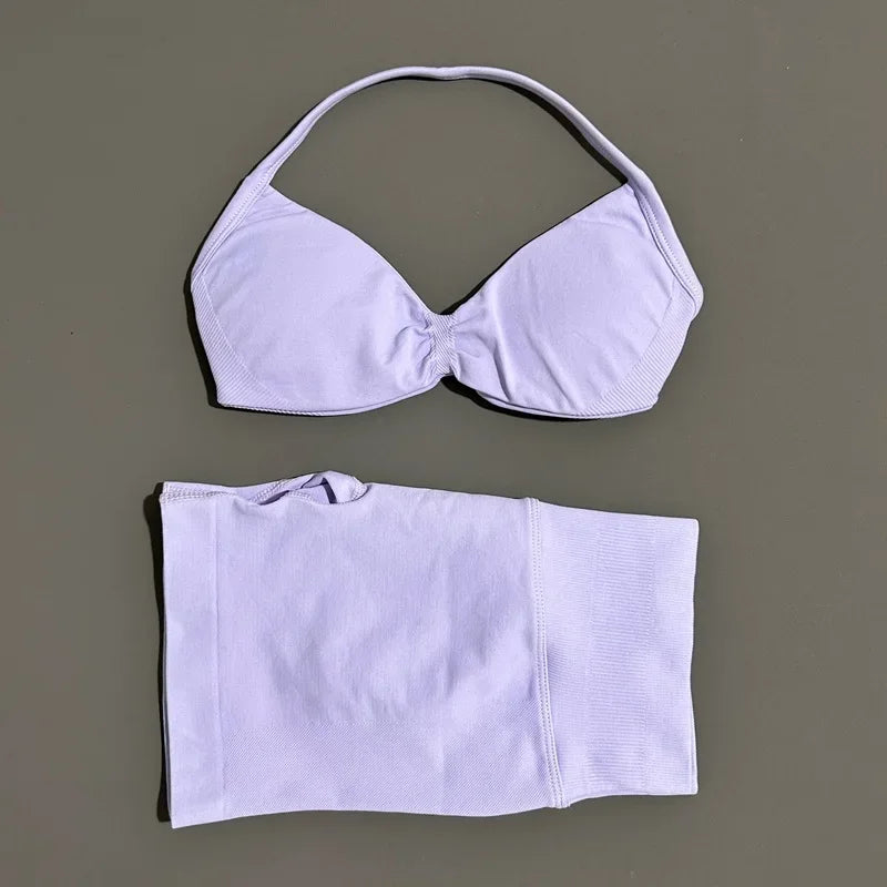 2 Piece Sport Set Women Seamless Yoga Tank Bra High Waist Scrunch Bum Gym Shorts Sets Fitness Running Workout Suit