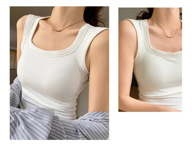2026 New Wide Shoulder Strap Women's Vest with Chest Pad Summer All-match I-shaped Vest Slim Fit Base Top Fashion Outer Wear