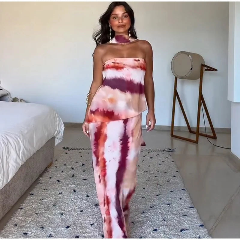 Solid Color Strapless Ribbon Women Summer Dress Sexy Sleeveless Backless High Waist Slim Maxi Vestidos 2026 Lady Vacation Outfit