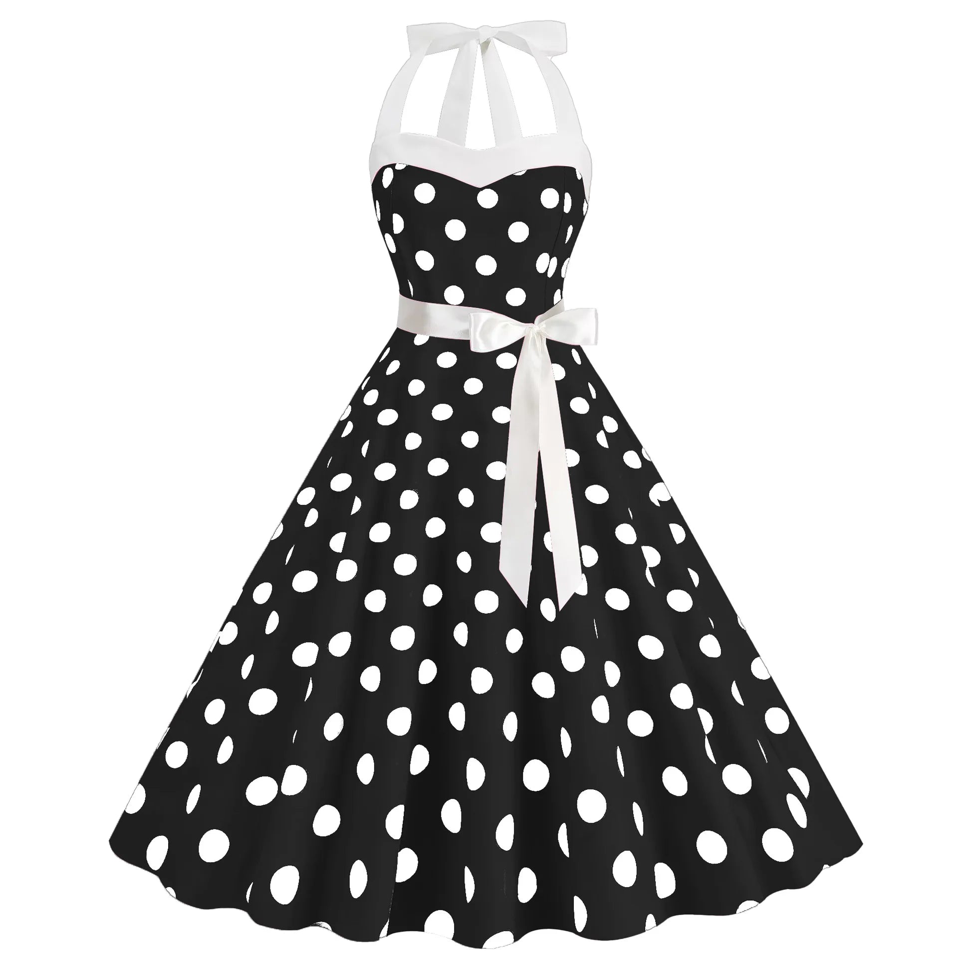 Elegant Women Pink Polka Dot Dress Summer Robe Hepburn 1950s 60s Vintage Sexy Halter Rockabilly Retro Party Dresses 2026 Vestido