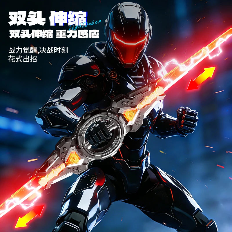 Fire spinning sword, double-edged light sword, children's toy sword, boy's double headed telescopic bearing, rotating knife, lum
