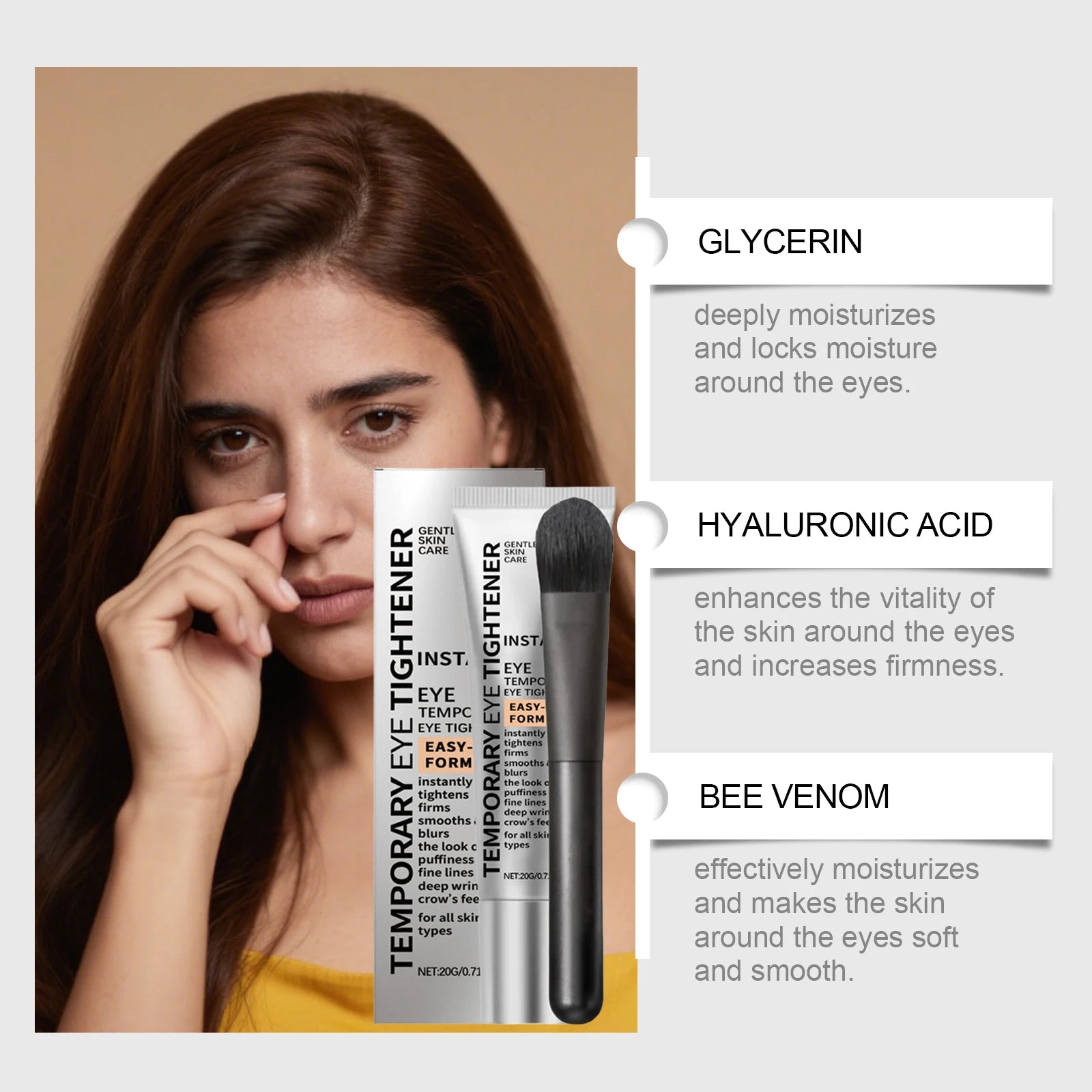 Temporary Tighten Eye Cream for Removal Eye Bags Anti Puffiness Dark Circles Removal Firming Increase Elasticity Massage EyeCare