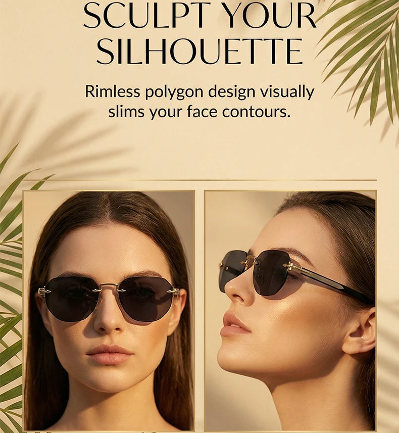 2026 Fashion Square Rimless Sunglasses Women Vintage Gold Metal Frameless Polygon Sun Glasses Lady Pilot Eyewear Cut Edge Shades