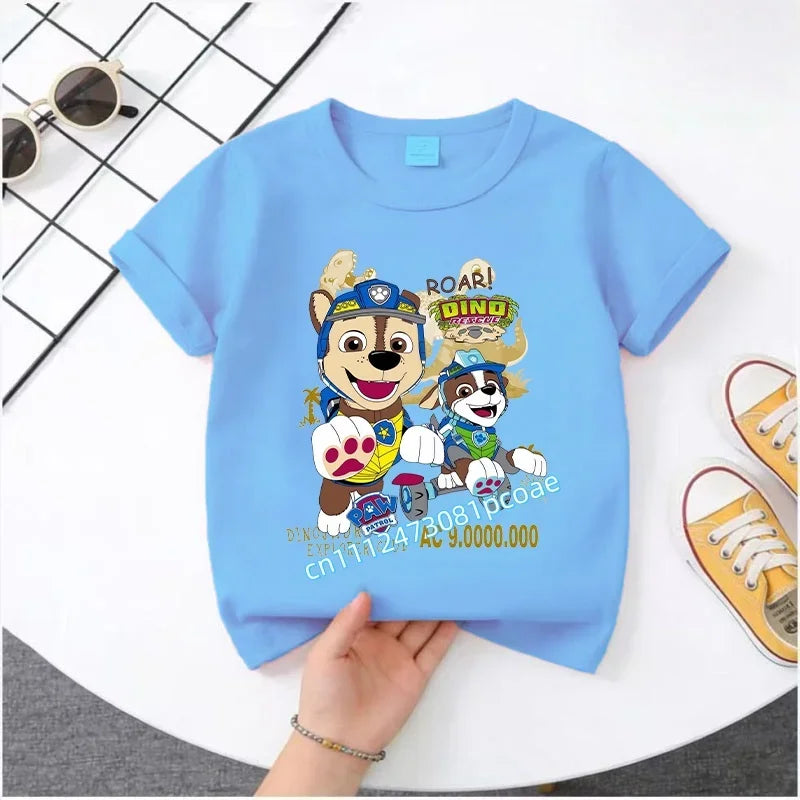 PAW Patrol Summer Short-Sleeved 1-12 Years Old Children's Pure Cotton T-Shirt Boys' Sports Shirt Girls' Casual Top Cartoon Print