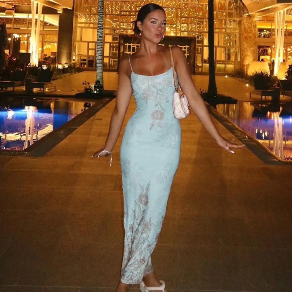 2026 Summer New Dresses For Woman Suspender Sexy Printed Dress Solid Color Backless Bodycon vestidos Package Hip Sleeveless Slim