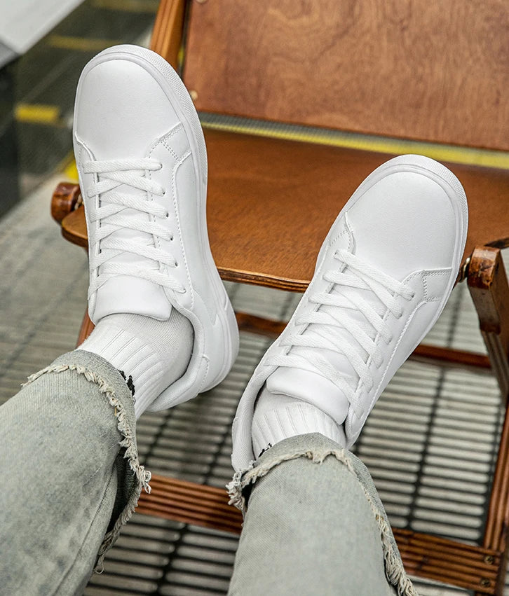 Business Casual Men's Shoes Soft Women Shoes Comfortable Casual PU Leather Shoes for Men Autumn Solid White Men Sneakers