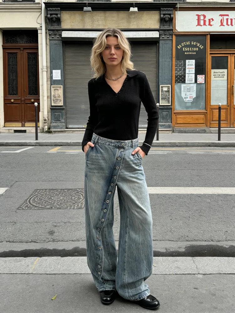 Women's Blue Y2k Wide Jeans Oversize Grunge Jean Pants Vintage Harajuku Baggy Boyfriend Denim Trousers Alternative Clothes 2026