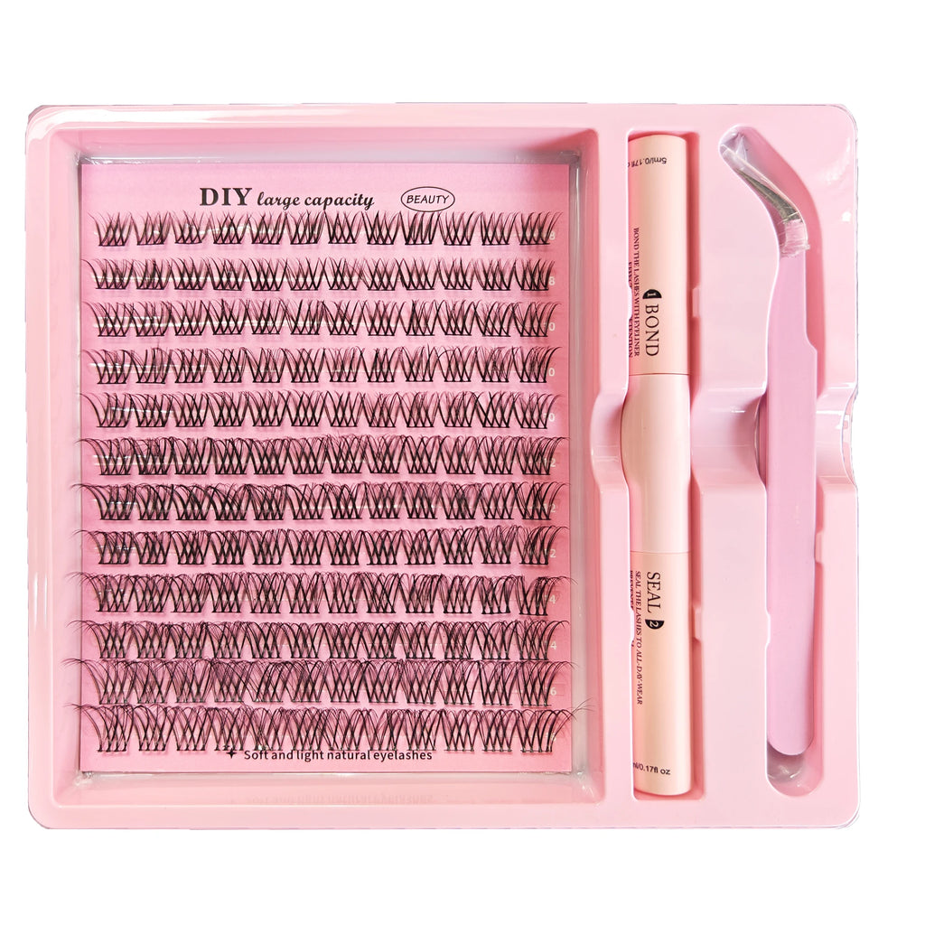 DIY Clusters Lash Kit Full Set 8-16mm Mix Bond&Seal Tweezers Lash for Self Application Makeup Individual Eyelash Extensions