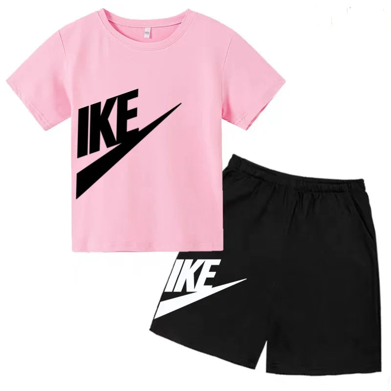 Children T-shirt+Shorts 2P Summer Clothing Fashion Letter Print Boy Girl Toddler 3-12Yrs Sports Short-Sleeved Casual Fashion Set