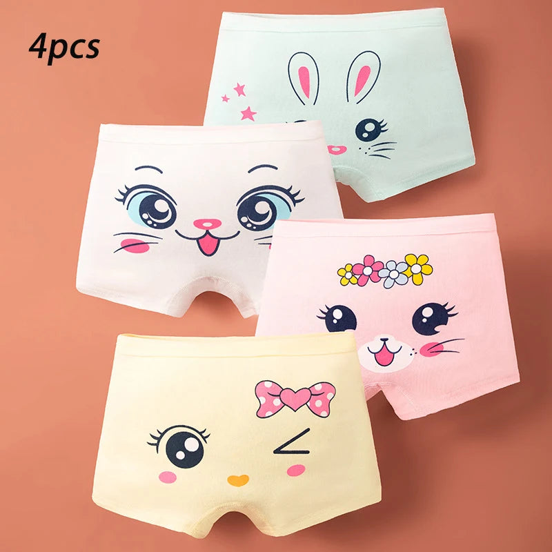 3-8 Years Old Kid's Boxer Underwear 100% Cotton Baby's Class A 100% Cotton Yound Children's Girls' Brief 4 Pcs a Lot