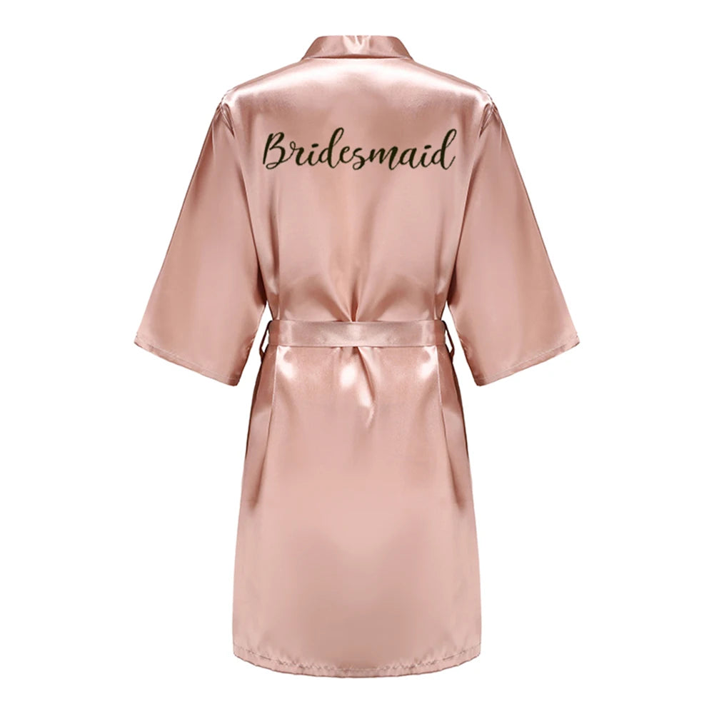 Bride Bridesmaid Wedding Robe Kimono Bathrobe Gown Nightgown Casual Satin Short Women Sexy Nightwear Sleepwear YS1666