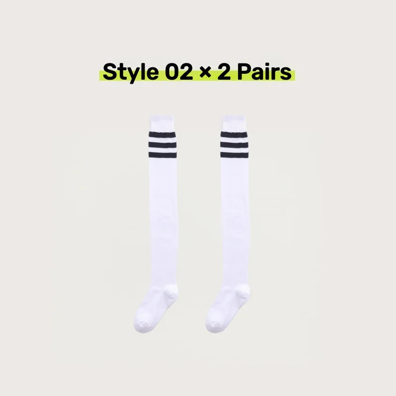 2 Pairs Women's Over The Knee Socks Cotton Thigh High Socks Black White Blue Colorful Striped Pattern Fashion Casual Daily Wear