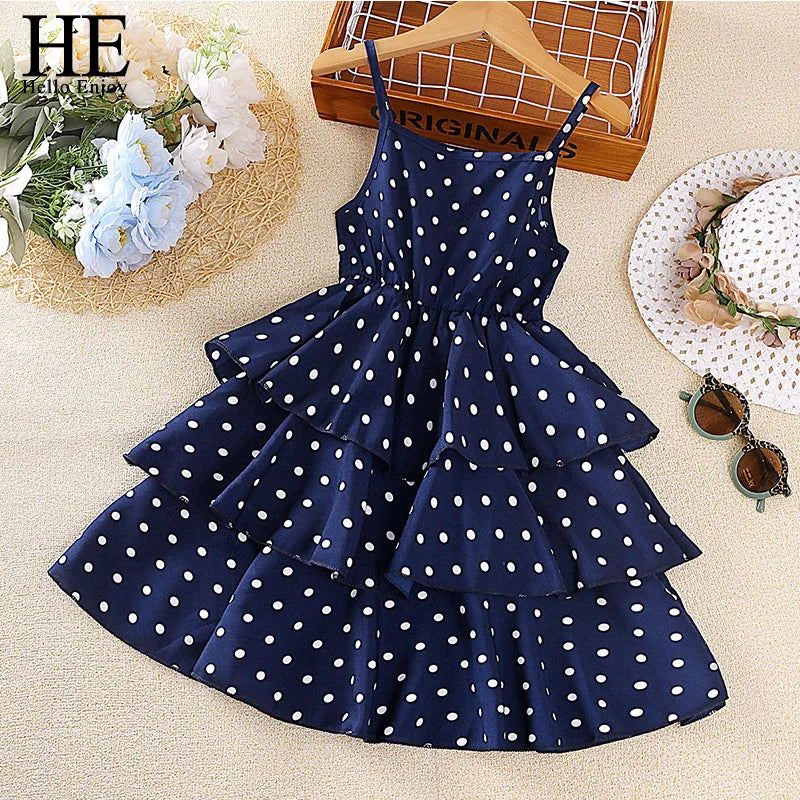 Princess Dress for Kids 4-12 Years Summer Polka Dot Cake Dress For Girls Formal Dresses Birthday Hosting Party Beach Vacation