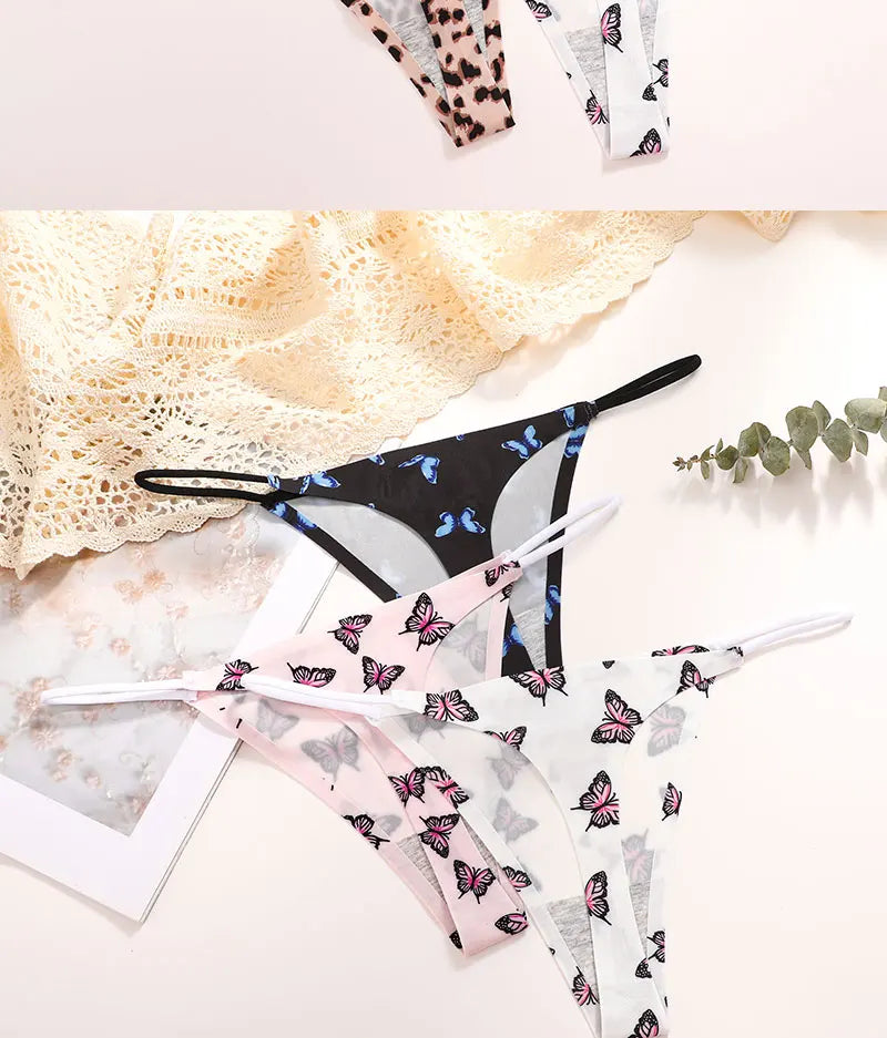 FINETOO 4PCS Seamless Thong Women Thin Strap Low Waist High Flexibility Panties Sexy Underwear Ladies Briefs T-back Comfortable