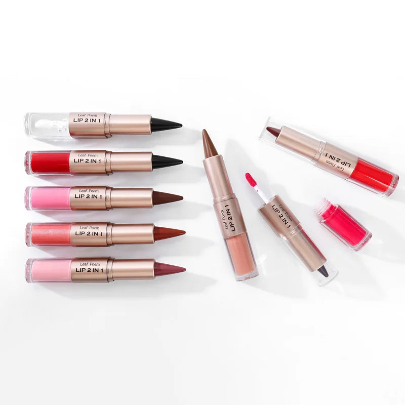 Black Brown Tapered Lip Liner Contour Pencil Double Head Mirror Plumping Lip Glaze Crystal Gloss Sexy Red Lips Tint Makeup New