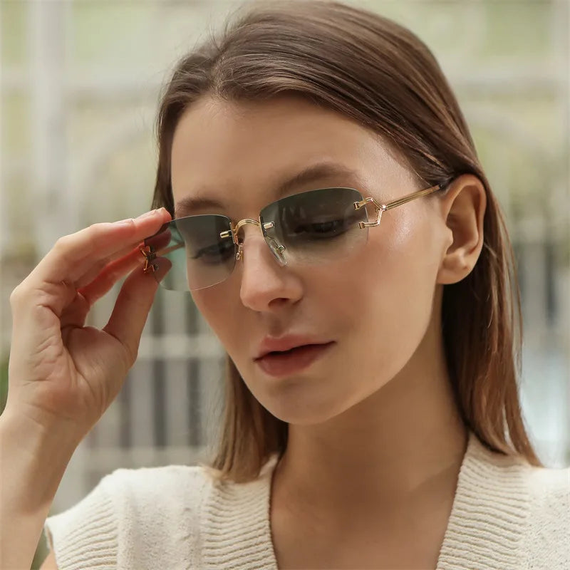 New Small Narrow Rimless Sunglasses Fashion Frameless Rectangle Tinted Lens Eyewear 90s Glasses for Women Men